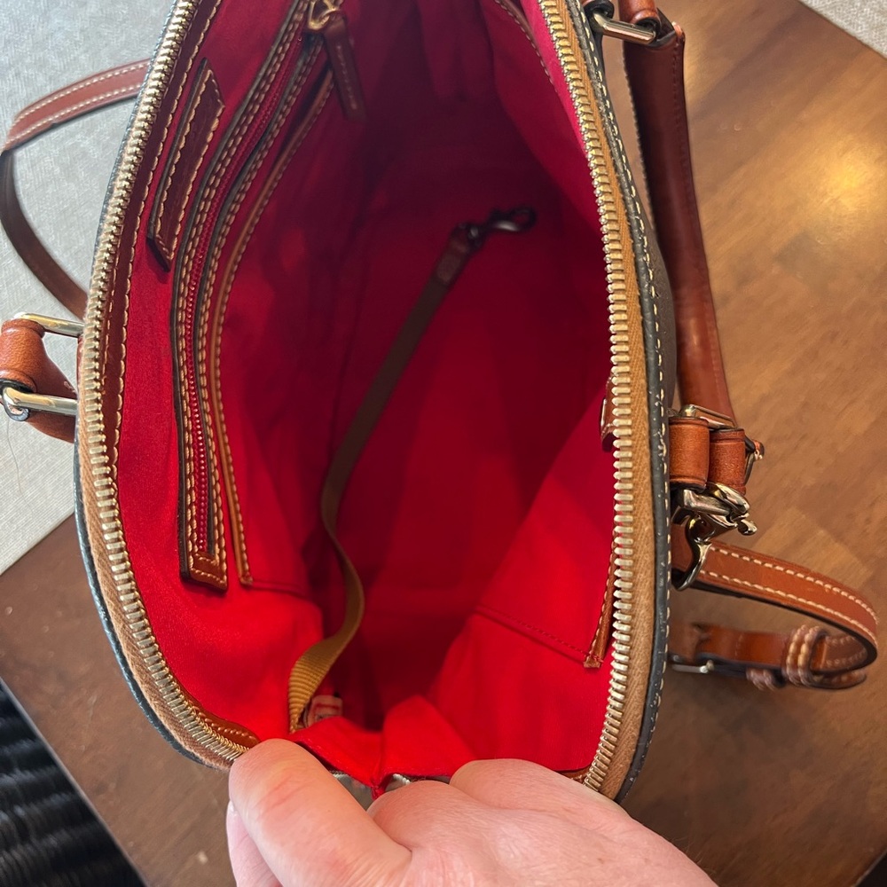 Dooney & Bourke Brown and Blue Leather Satchel - Picture 6 of 8
